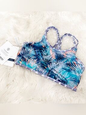 Athleta Girls' Tropical Leaf One-Piece Swim Top in Blue, Teal & Coral